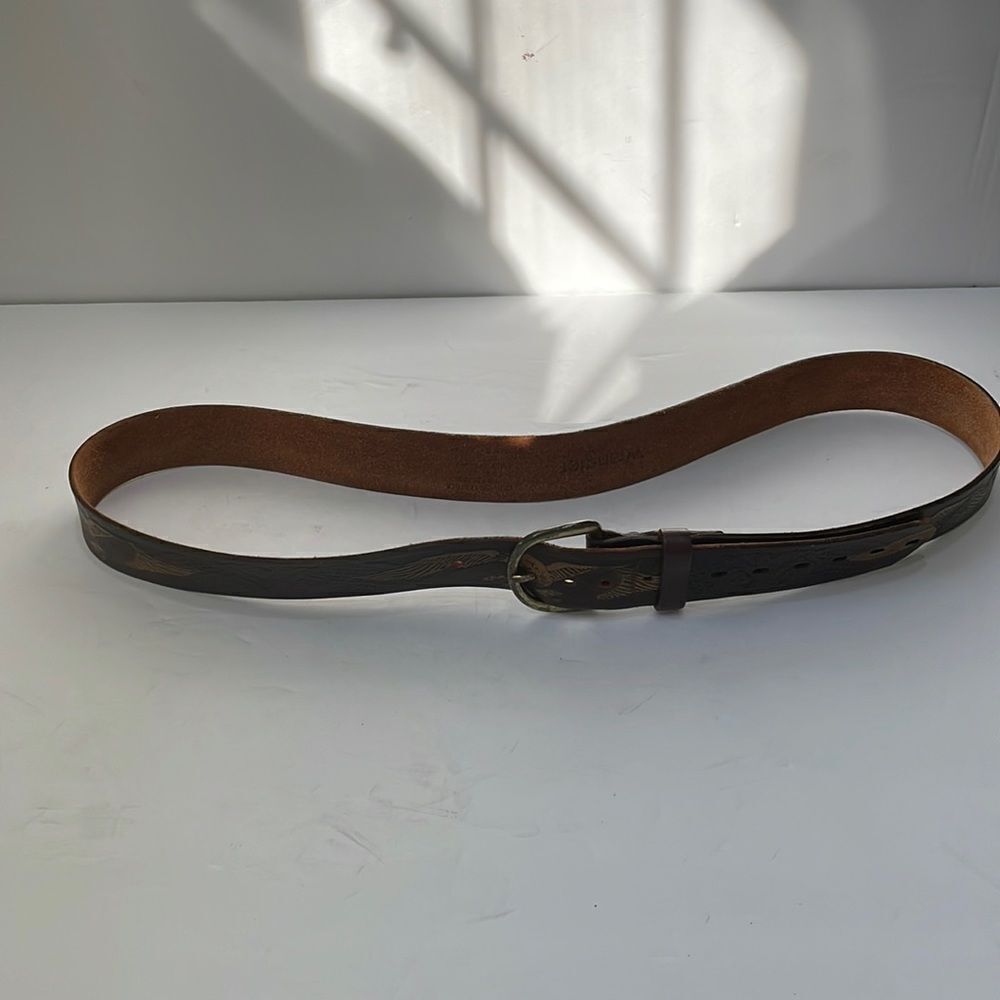 WRANGLER EAGLE EMBOSSED BROWN LEATHER BELT